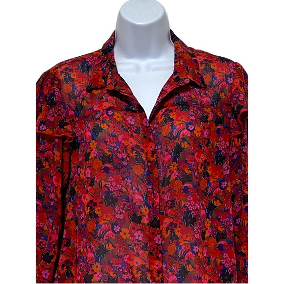 Promod-Women's Medium Button Top Collared Light Weight Long Sleeve Floral Design - Picture 3 of 4